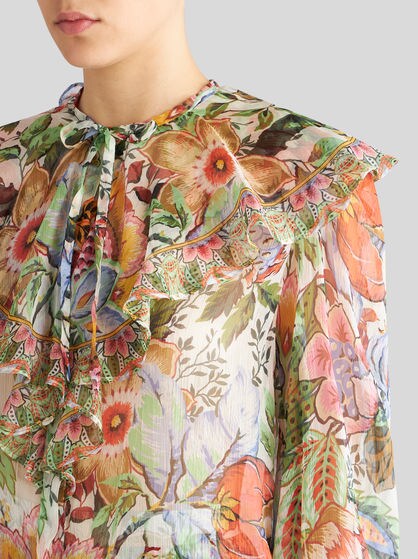 PRINTED SILK SHIRT WITH RUCHING