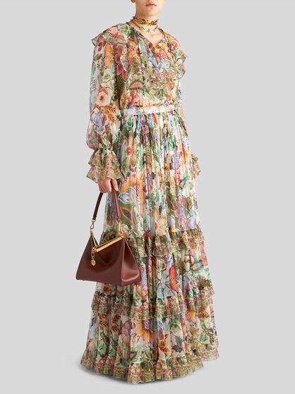 PRINTED SILK SHIRT WITH RUCHING