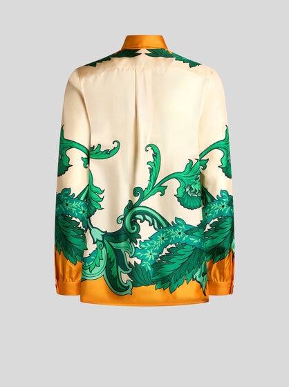 SILK SHIRT WITH PLACED FLORAL PRINT