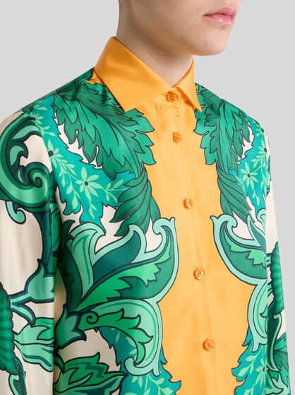 SILK SHIRT WITH PLACED FLORAL PRINT