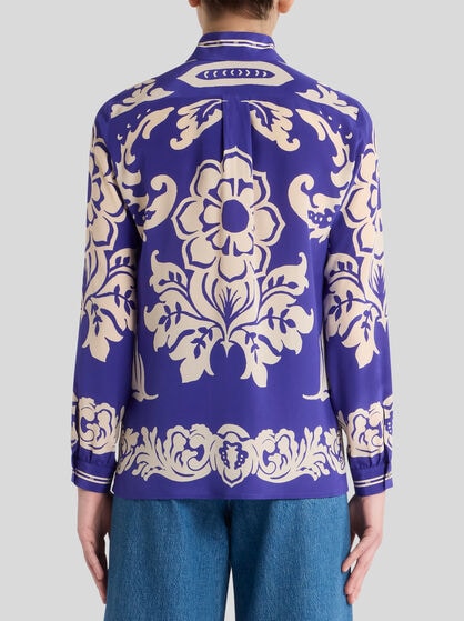 SILK SHIRT WITH PLACED FLORAL PRINT