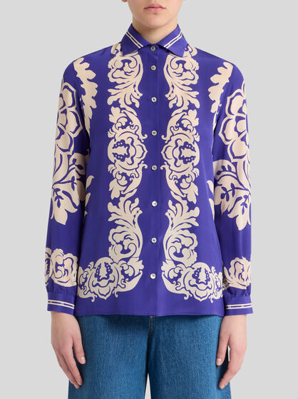 SILK SHIRT WITH PLACED FLORAL PRINT