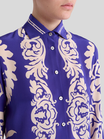 SILK SHIRT WITH PLACED FLORAL PRINT