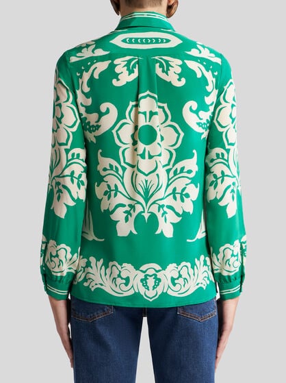 SILK SHIRT WITH PLACED FLORAL PRINT