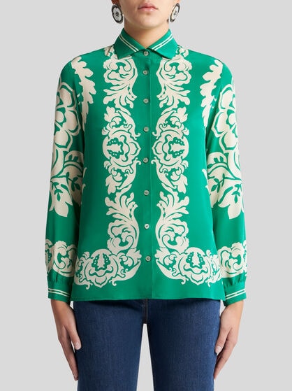 SILK SHIRT WITH PLACED FLORAL PRINT