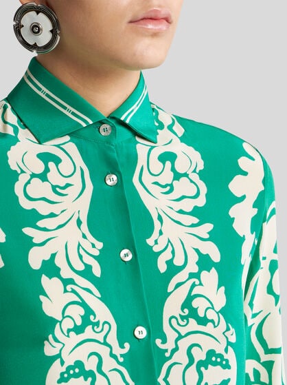 SILK SHIRT WITH PLACED FLORAL PRINT