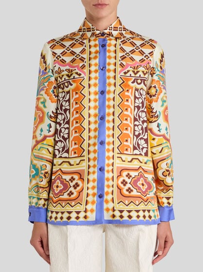 SILK SHIRT WITH PLACED PRINT