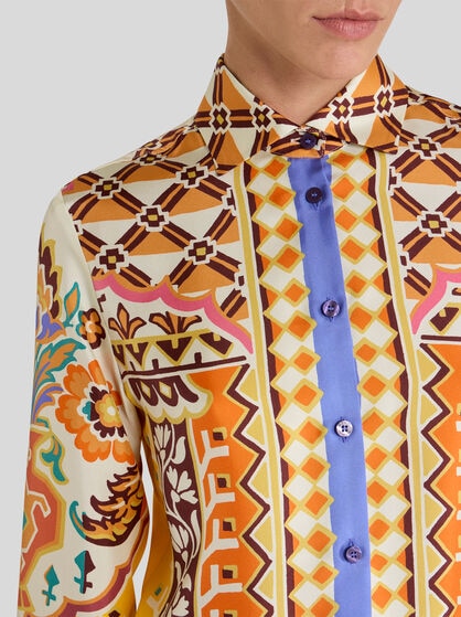 SILK SHIRT WITH PLACED PRINT