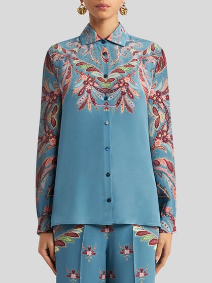 SILK SHIRT WITH PLACED PRINT