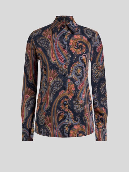 STRETCH COTTON POPLIN SHIRT WITH PAISLEY MOTIF