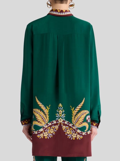 LONG SILK SHIRT WITH PLACED PRINT