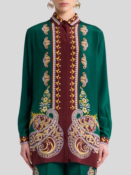 LONG SILK SHIRT WITH PLACED PRINT