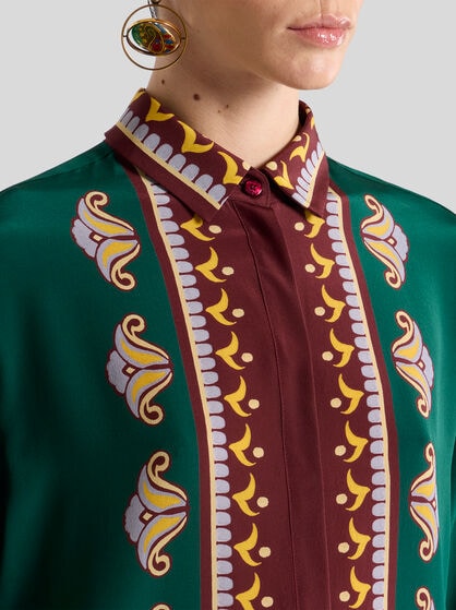 LONG SILK SHIRT WITH PLACED PRINT