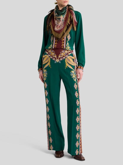 LONG SILK SHIRT WITH PLACED PRINT