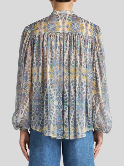 MANDARIN-COLLAR SILK CREPON SHIRT