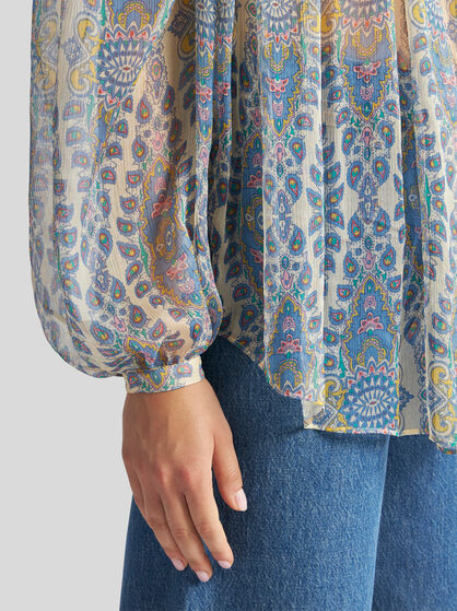 MANDARIN-COLLAR SILK CREPON SHIRT