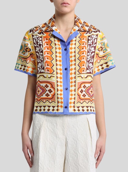PRINTED SILK BOWLING SHIRT