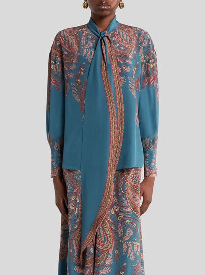 SILK BLOUSE WITH PLACED PRINT