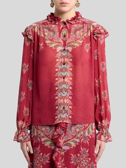 CREPON BLOUSE WITH PLACED PRINT