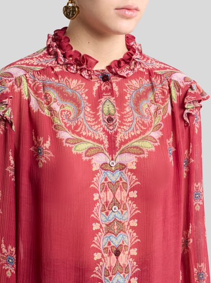 CREPON BLOUSE WITH PLACED PRINT