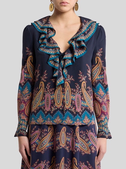 SILK SHIRT WITH PLACED PRINT