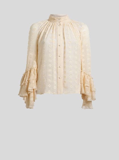JACQUARD SHIRT WITH RUFFLES AND FIL COUP&Eacute; MOTIF