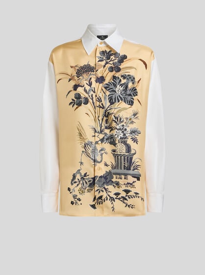 COTTON AND SILK SHIRT WITH PLACED FLORAL PRINT ON THE FRONT