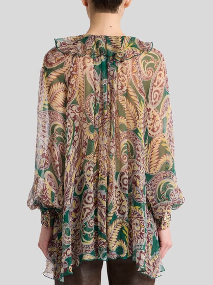 SILK SHIRT WITH RUFFLES AND PAISLEY MOTIF