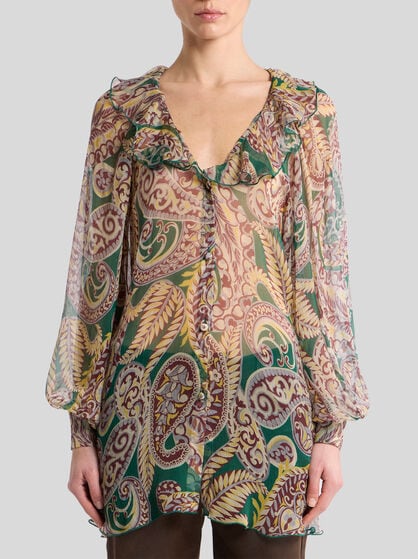 SILK SHIRT WITH RUFFLES AND PAISLEY MOTIF