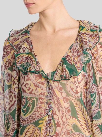 SILK SHIRT WITH RUFFLES AND PAISLEY MOTIF
