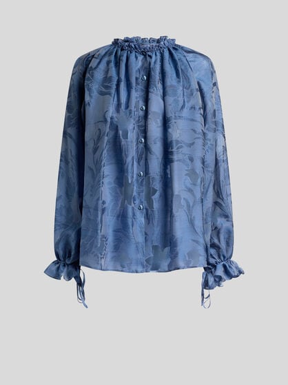 CAMICIA JACQUARD IN SETA CON MOTIVO FLOREALE FIL COUP&Eacute;