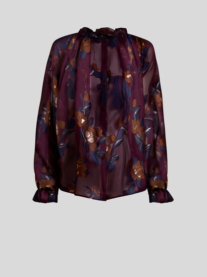SILK-BLEND JACQUARD SHIRT WITH FIL COUP&Eacute; FLOWERS