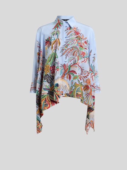 CHEMISE EN SOIE &Agrave; OURLET MOUCHOIR ET IMPRIM&Eacute; PAISLEY FEUILLAGE PLAC&Eacute;