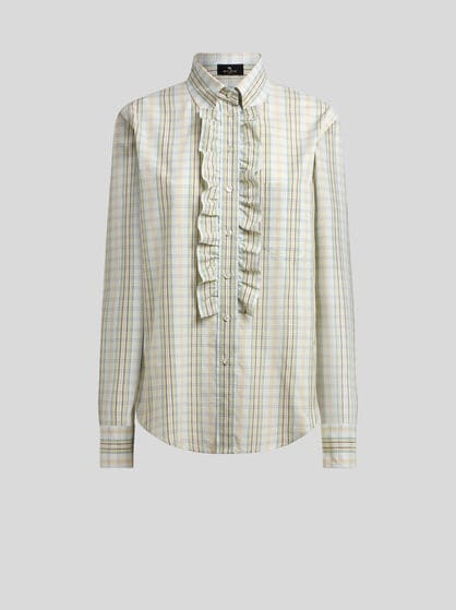 COTTON SHIRT WITH BIB AND CHECK MOTIF
