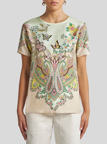 PRINTED SILK-BLEND T-SHIRT