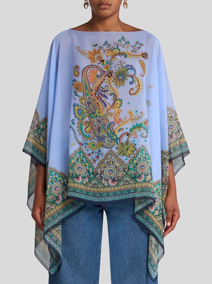 PRINTED SILK CAPE TOP