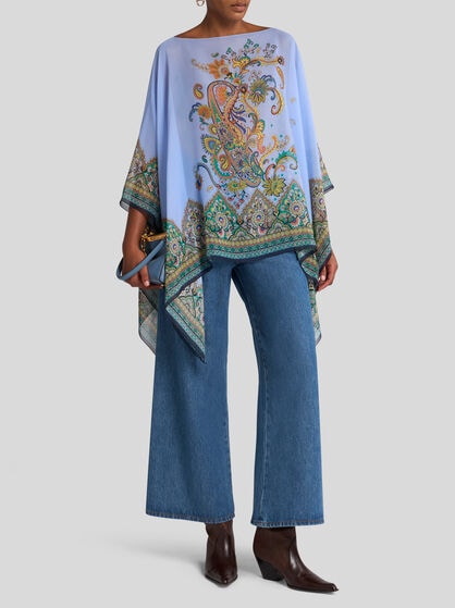 PRINTED SILK CAPE TOP