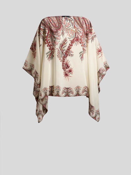 SILK PONCHO TOP WITH PLACED PRINT