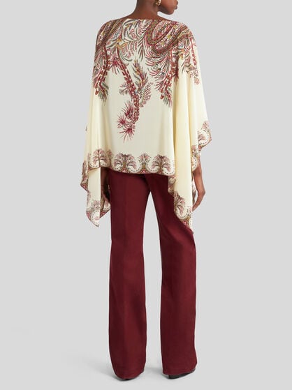 SILK PONCHO TOP WITH PLACED PRINT