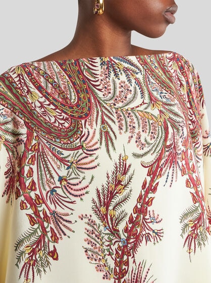 SILK PONCHO TOP WITH PLACED PRINT