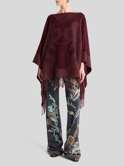 울 자카드 판초