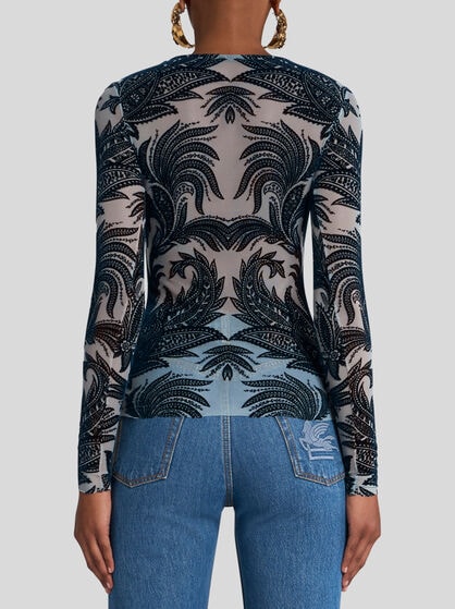 FLOCKED TULLE TOP