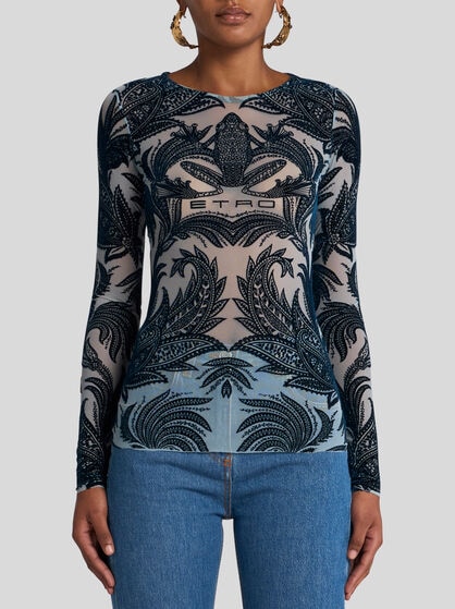 FLOCKED TULLE TOP