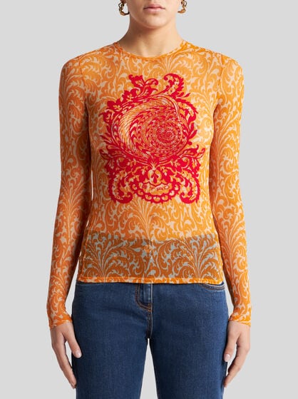 TULLE SWEATER WITH SHELL PRINT