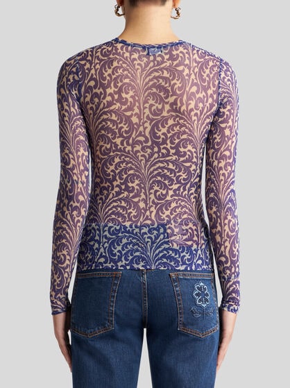 TULLE SWEATER WITH SHELL PRINT