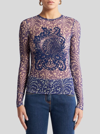 TULLE SWEATER WITH SHELL PRINT