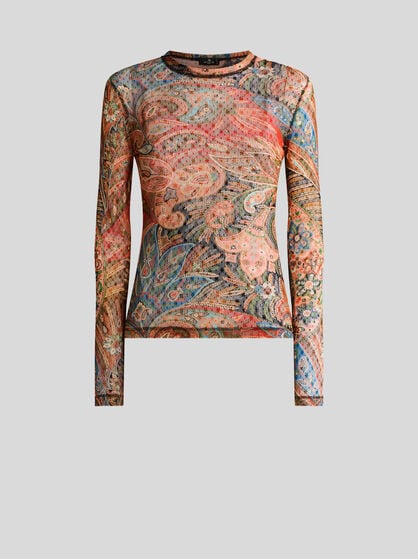 STRETCH TULLE TOP WITH PAISLEY MOTIF