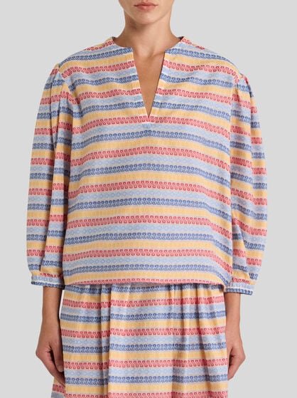 COTTON-BLEND JACQUARD BLOUSE
