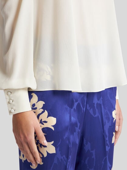 SILK TOP WITH OPEN SHOULDERS AND RUFFLES