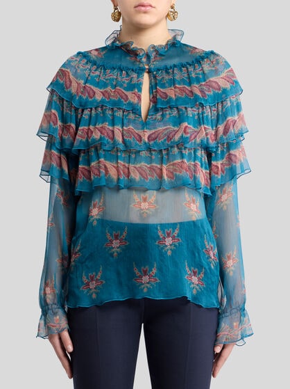 SILK BLOUSE WITH PLACED PRINT